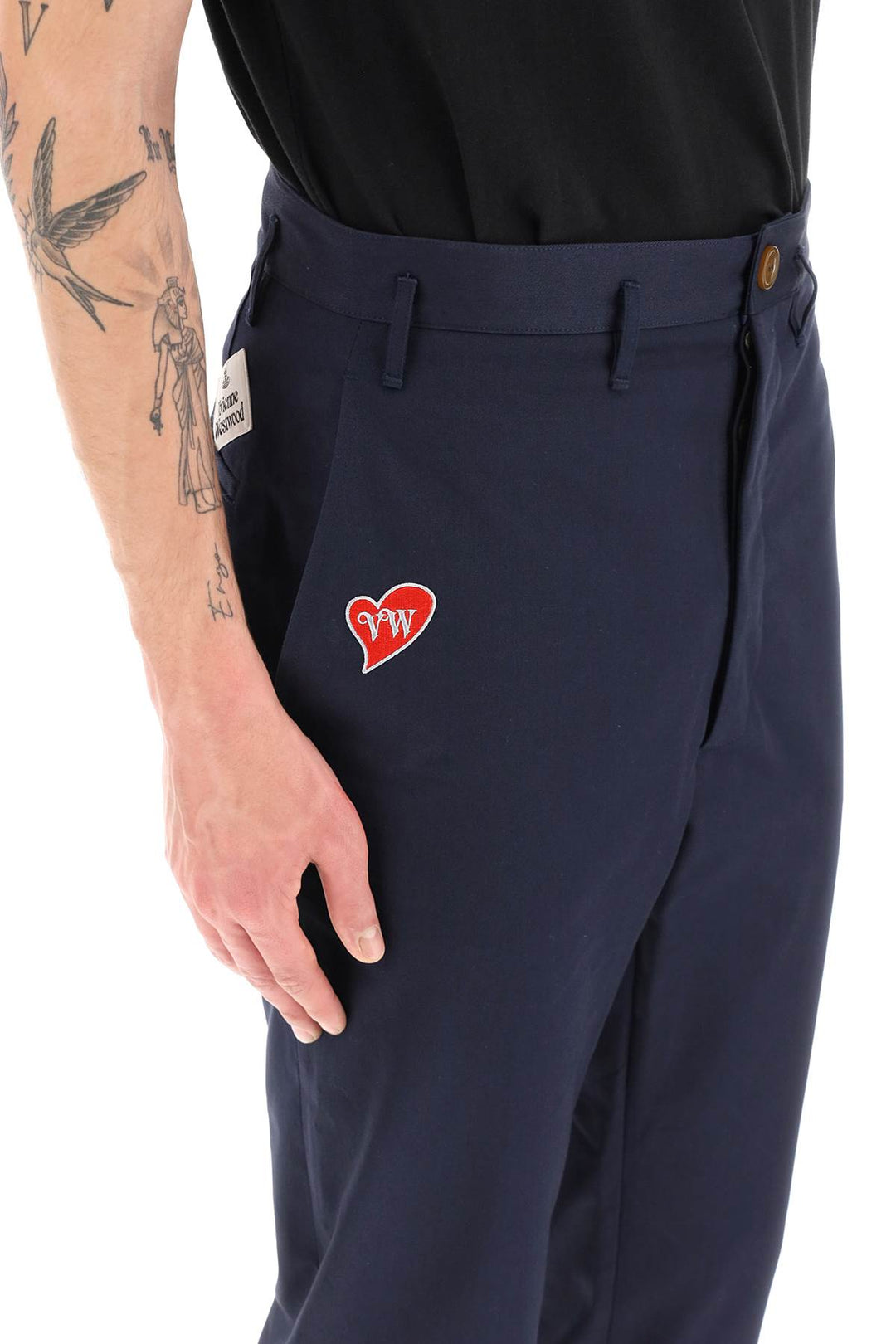 Cropped Cruise Pants Featuring Embroidered Heart Shaped Logo - Vivienne Westwood - Men