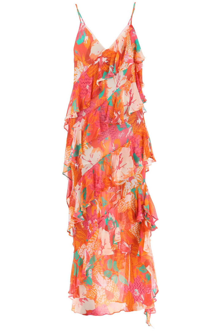 Maxi Frilled Dress With Tropical Motif - MSGM - Women