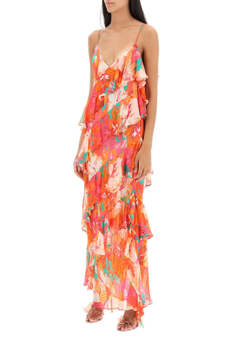 Maxi Frilled Dress With Tropical Motif - MSGM - Women