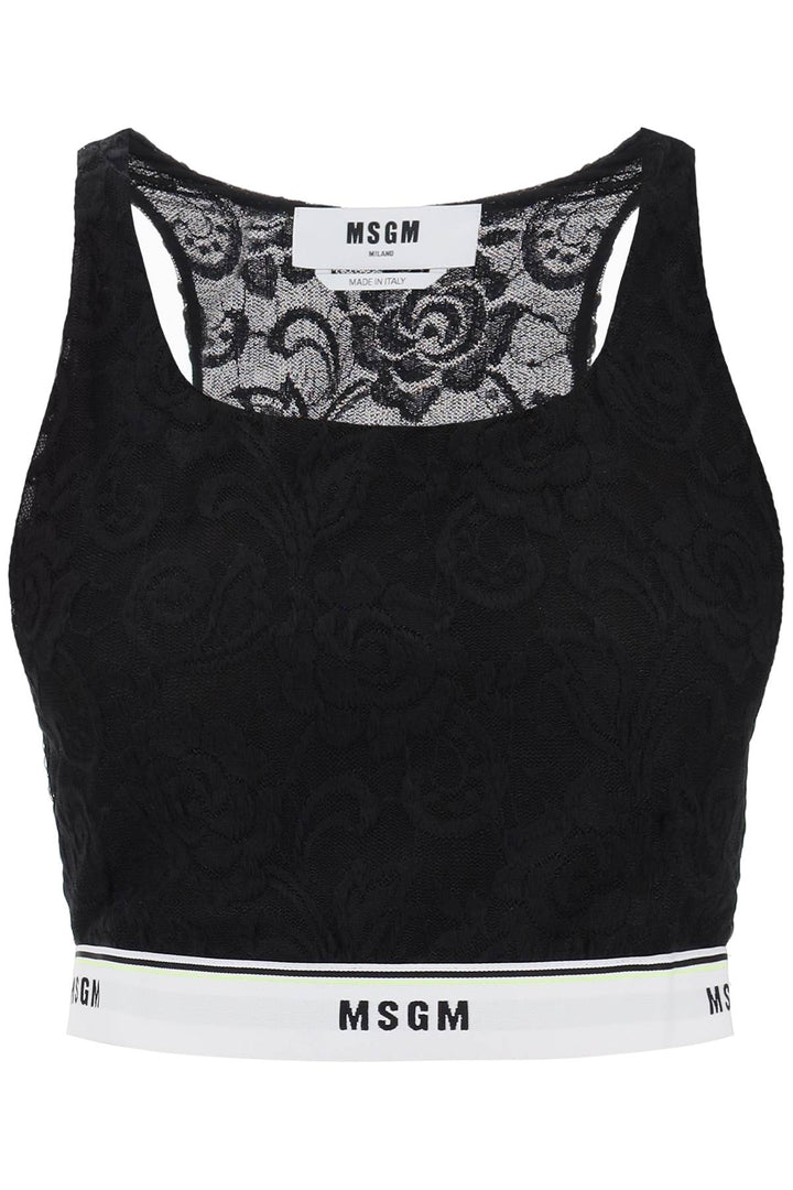 Sports Bra In Lace With Logoed Band - MSGM - Women