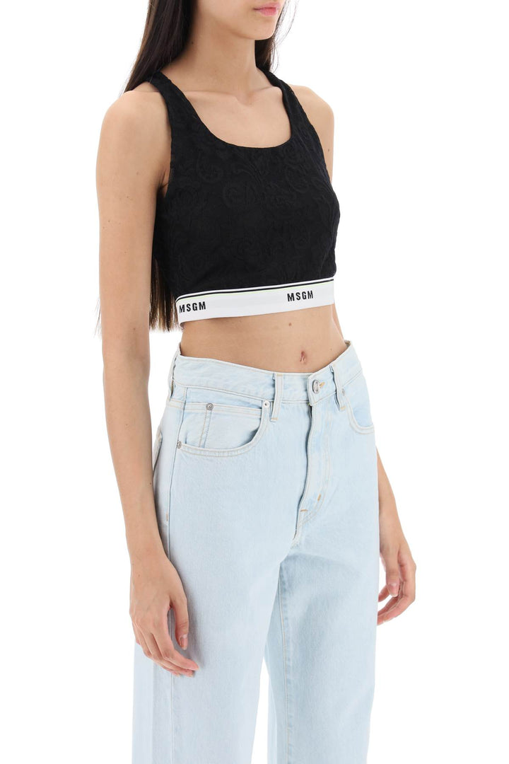 Sports Bra In Lace With Logoed Band - MSGM - Women