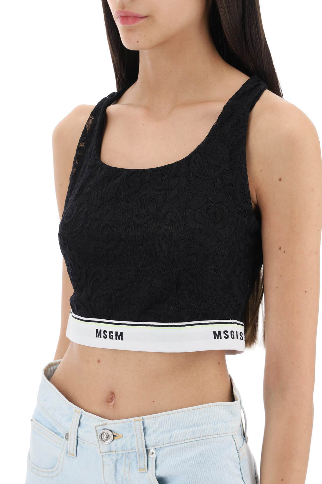 Sports Bra In Lace With Logoed Band - MSGM - Women