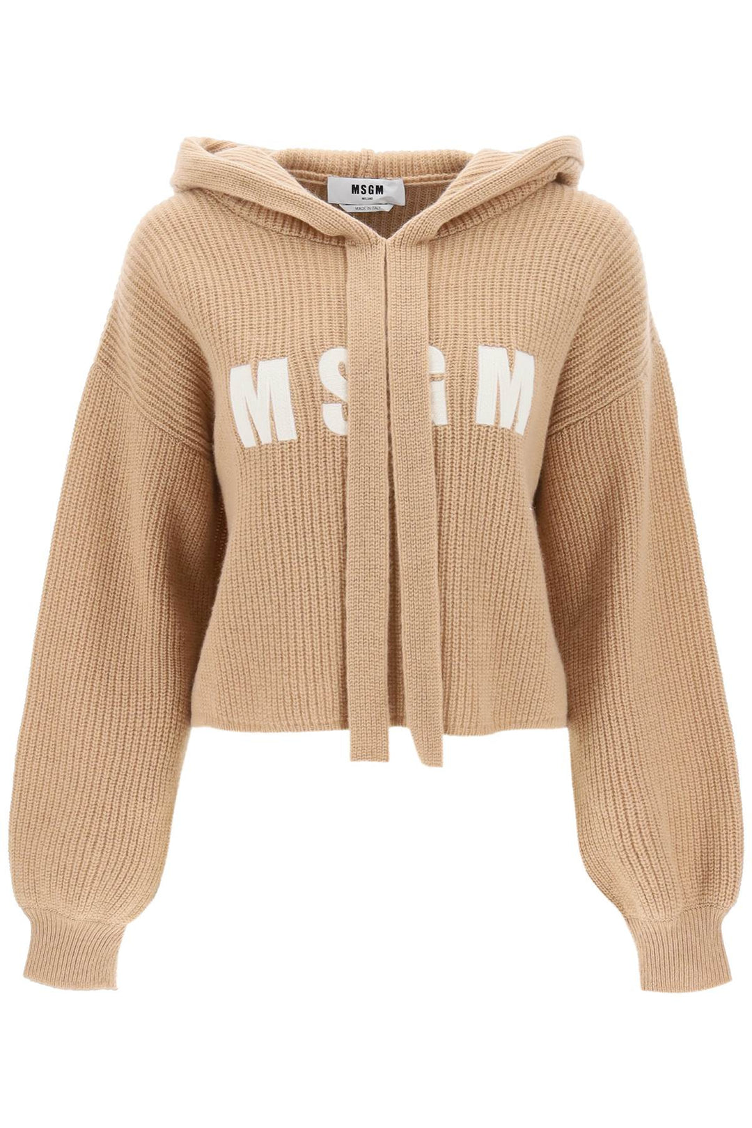 Knitted Hoodie In Wool And Cashmere With Logo Embroidery - MSGM - Women