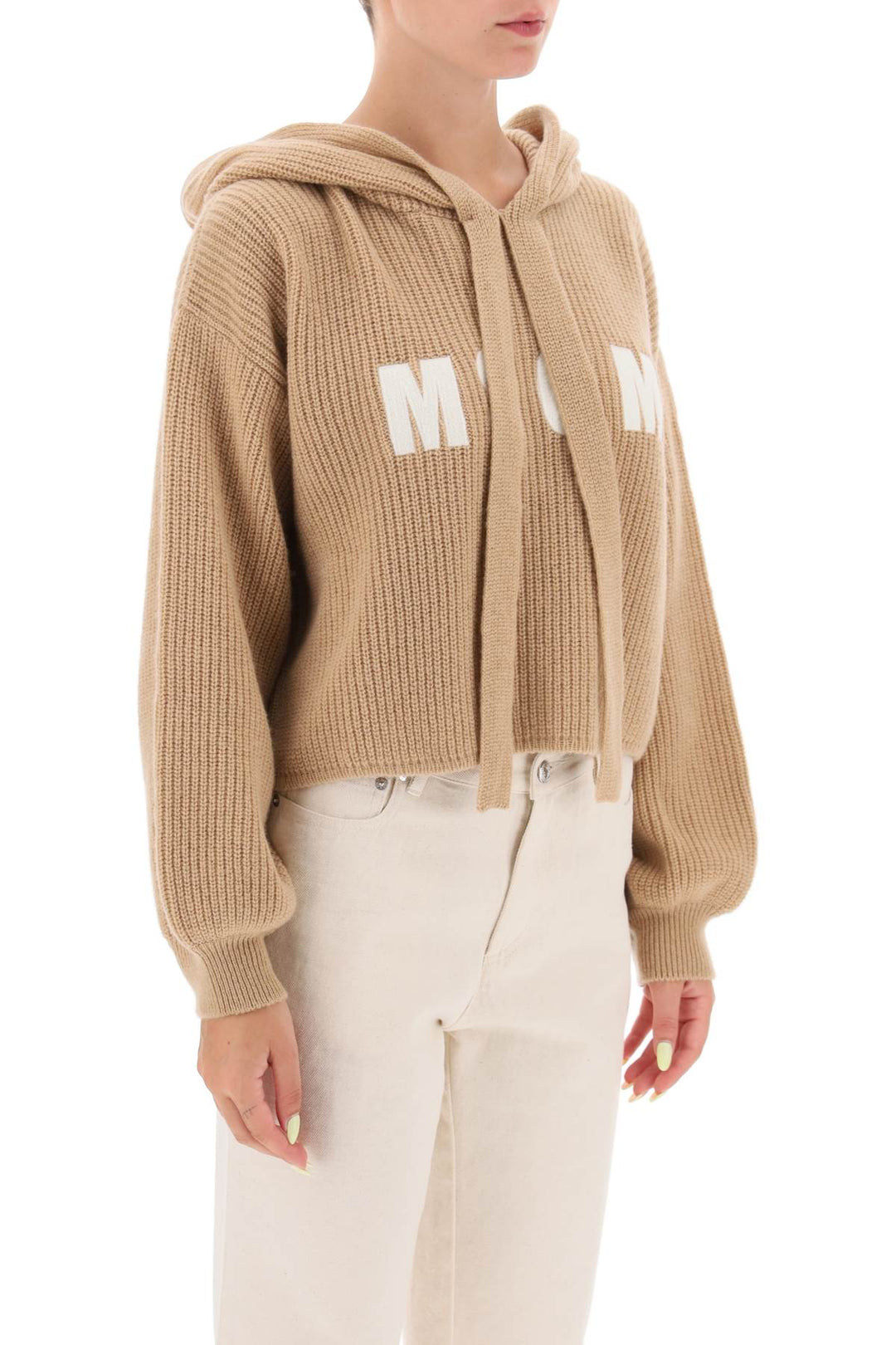 Knitted Hoodie In Wool And Cashmere With Logo Embroidery - MSGM - Women