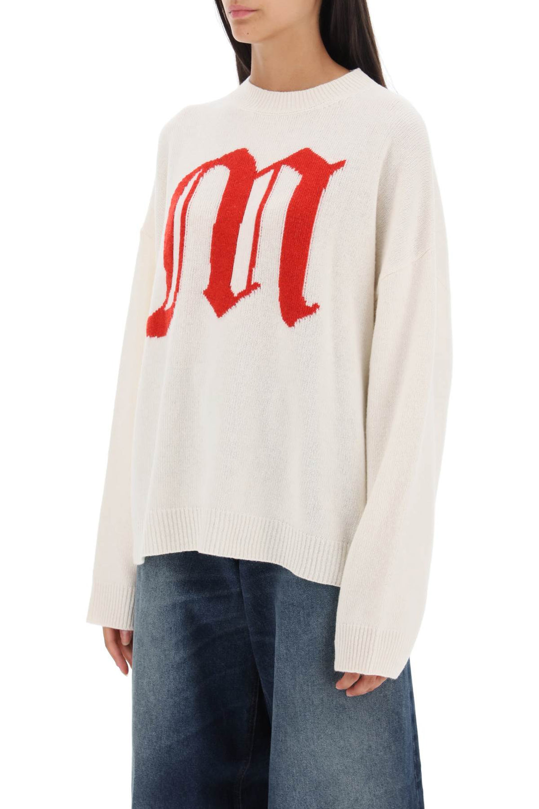 Crew Neck Sweater With Gothic Logo - MSGM - Women