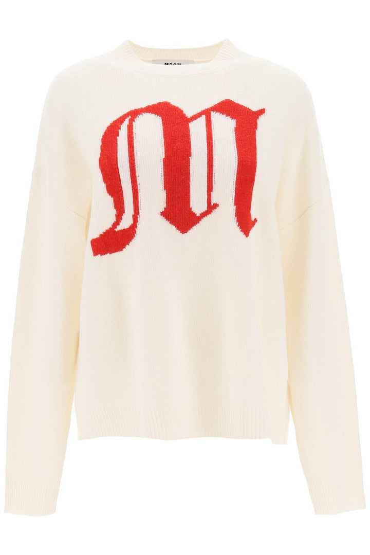 Crew Neck Sweater With Gothic Logo - MSGM - Women