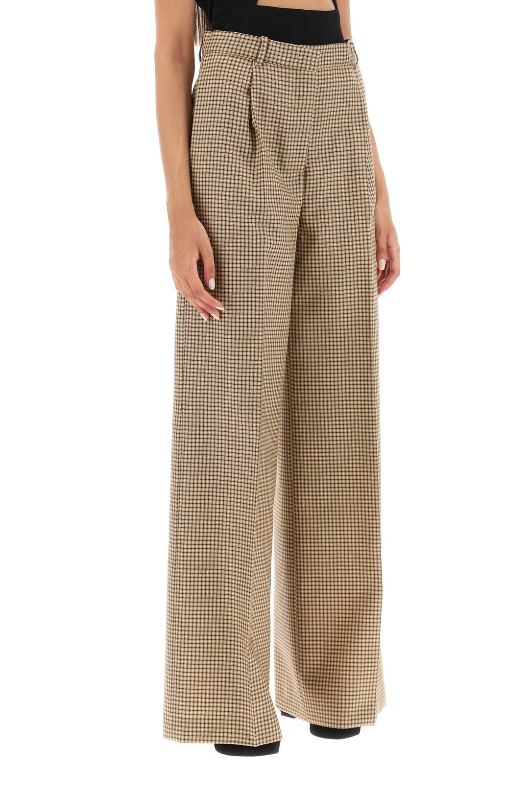 Wide Leg Pants With Check Motif - MSGM - Women