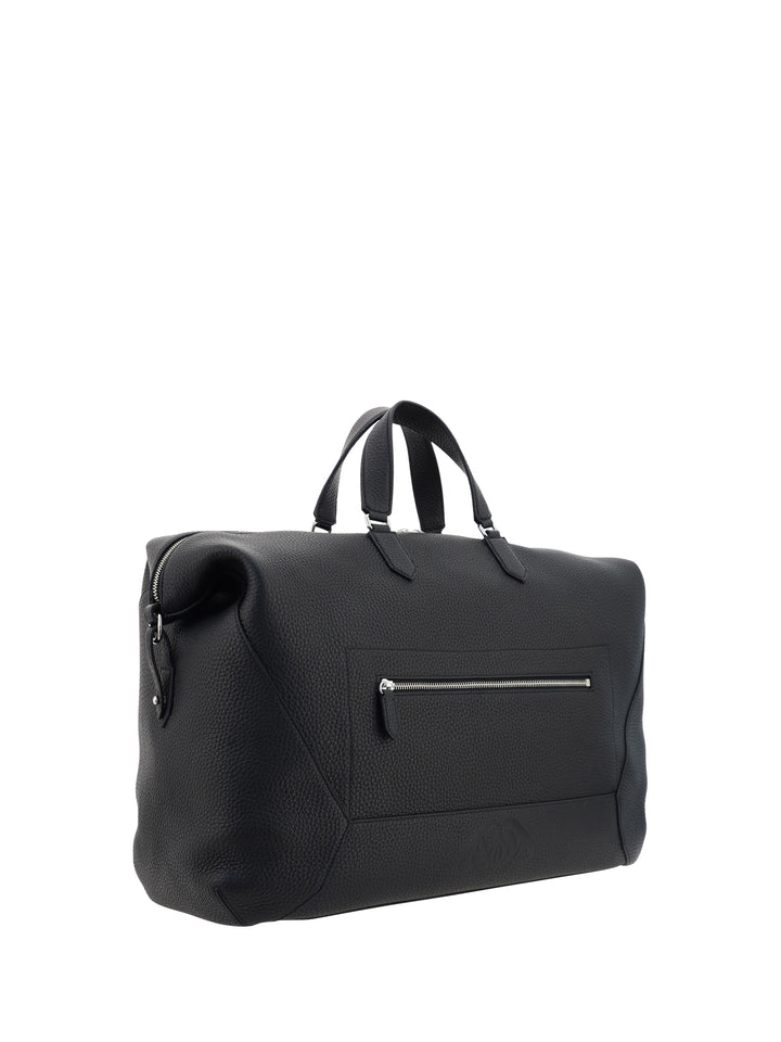 Leather duffle bag with logo print