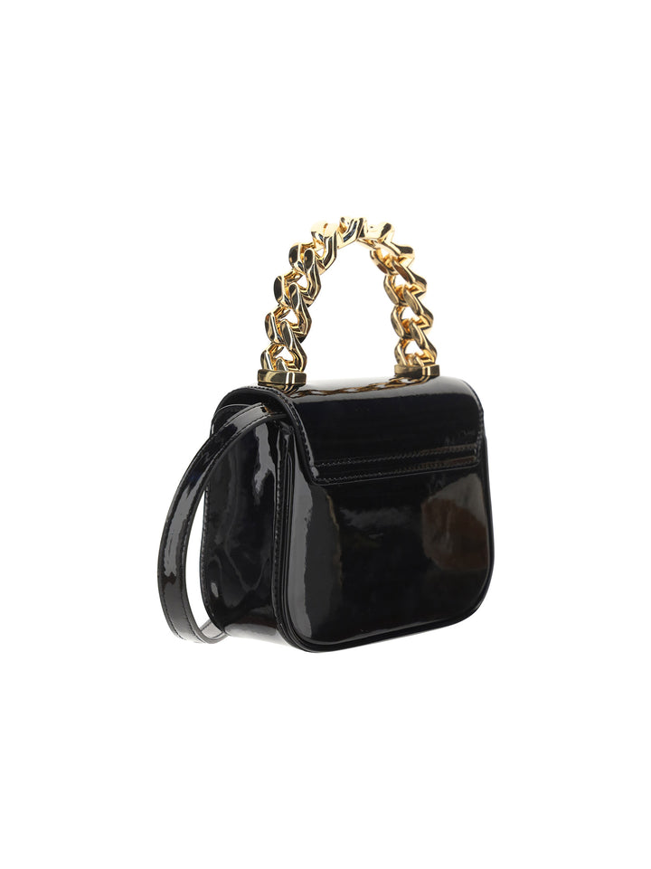 Patent leather handbag with Medusa button