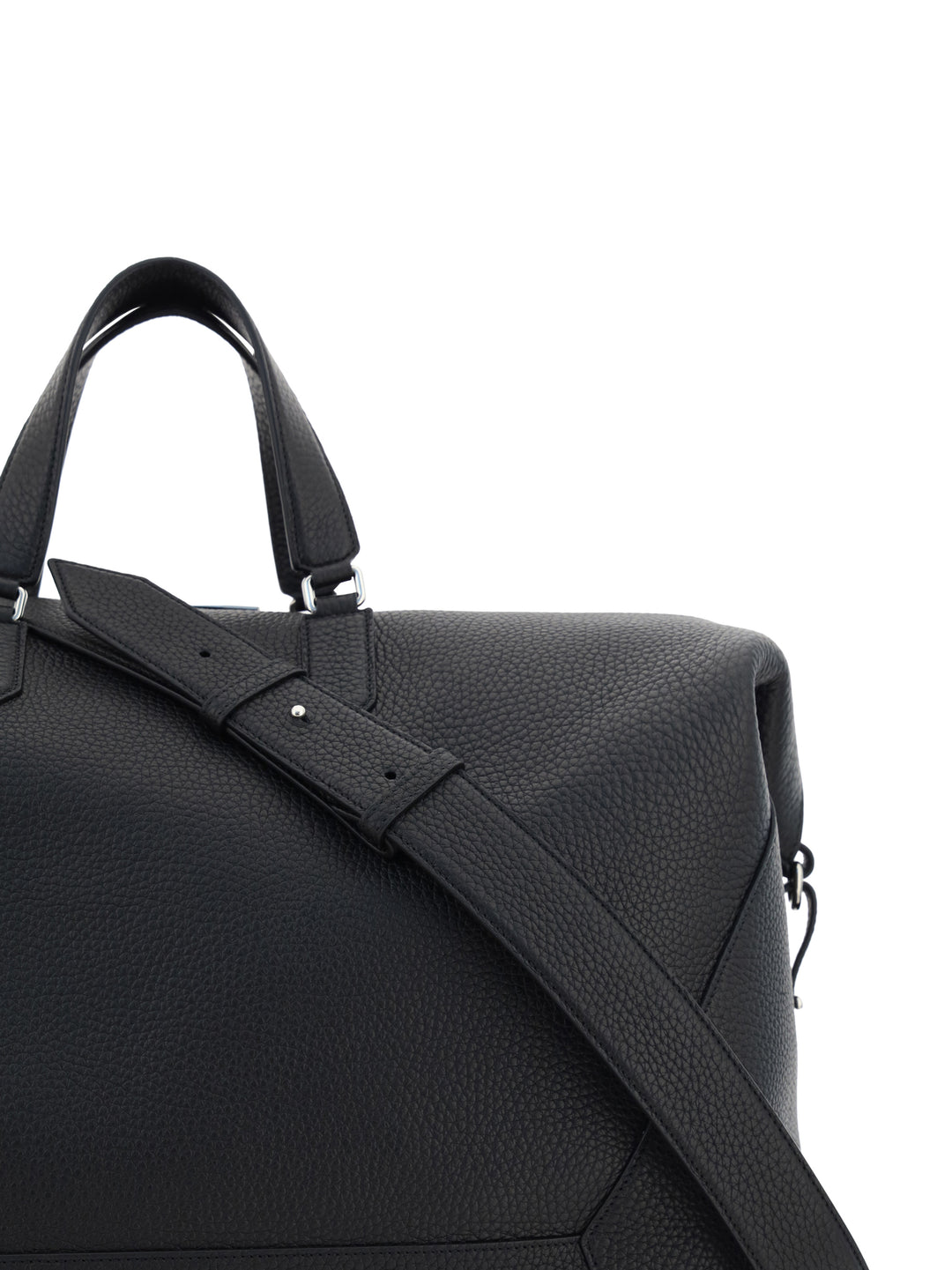 Leather duffle bag with logo print