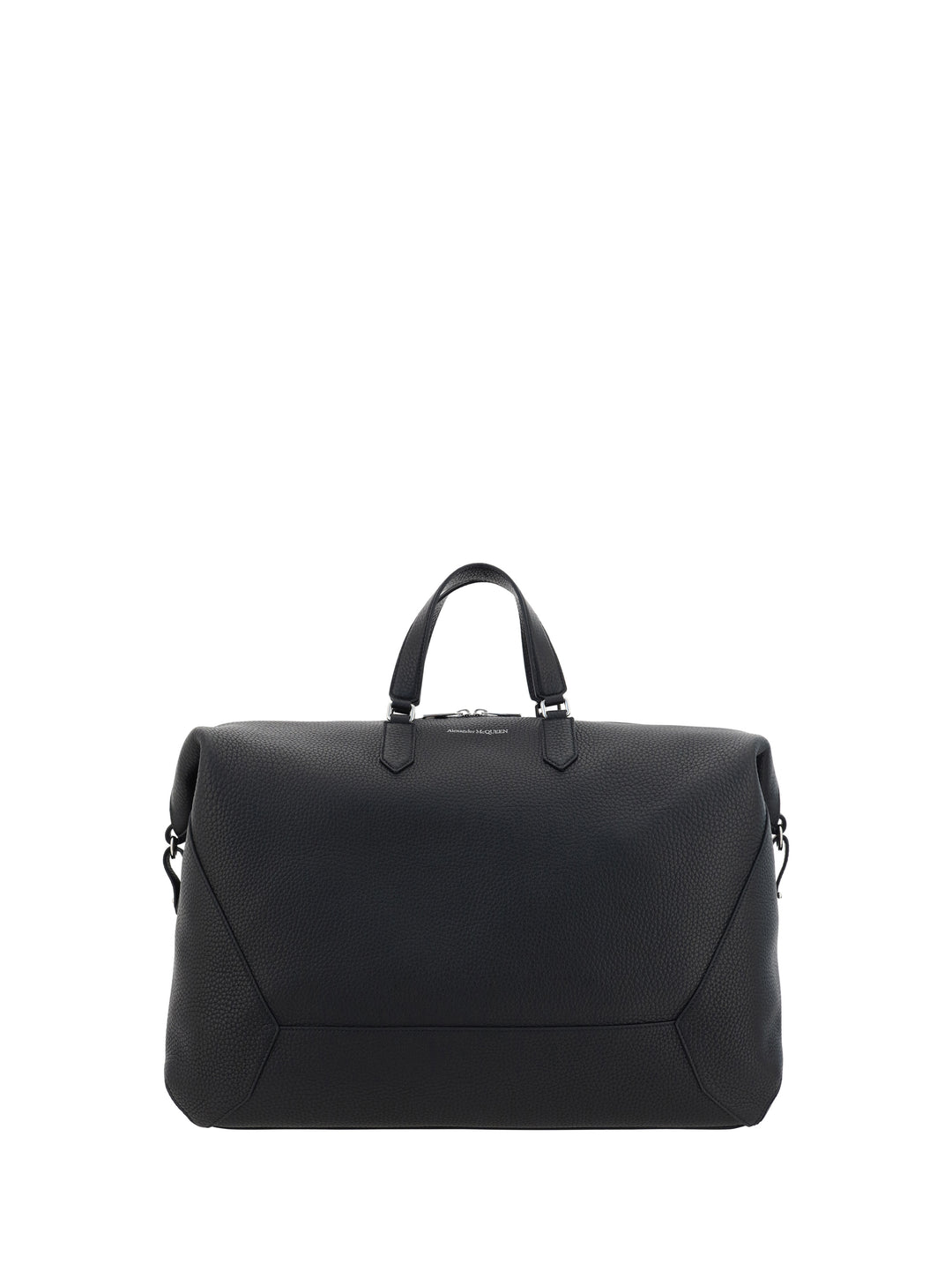 Leather duffle bag with logo print