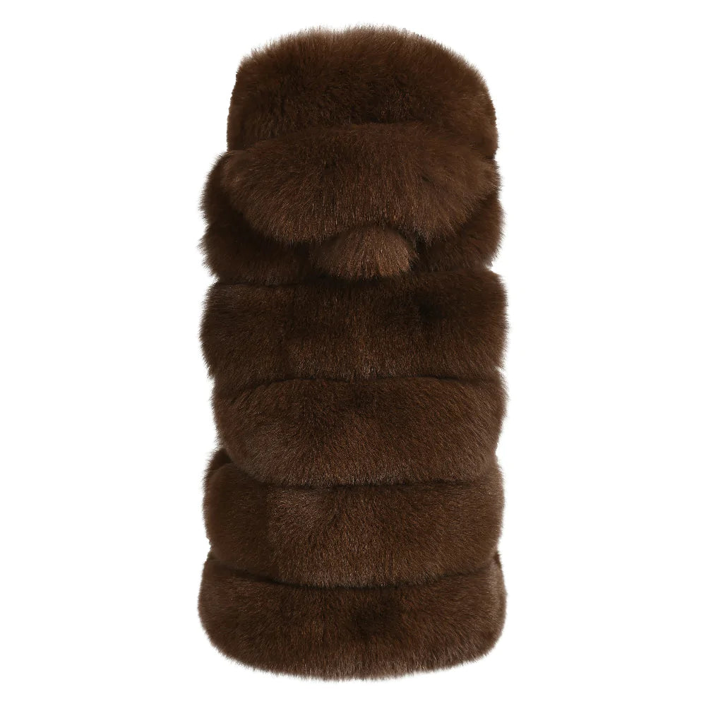 Calere Brown Vest in Fox Fur