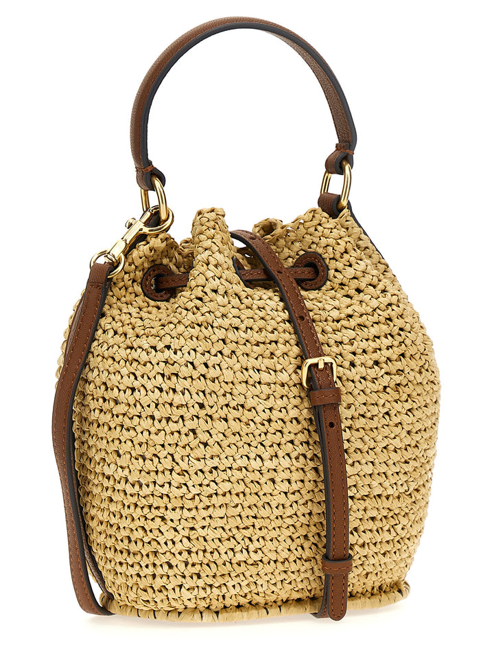 Raffia Eyes Drawstring Crossbody Bags Beige