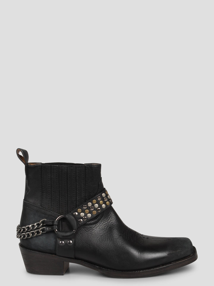 Stud and chain texan ankle boot