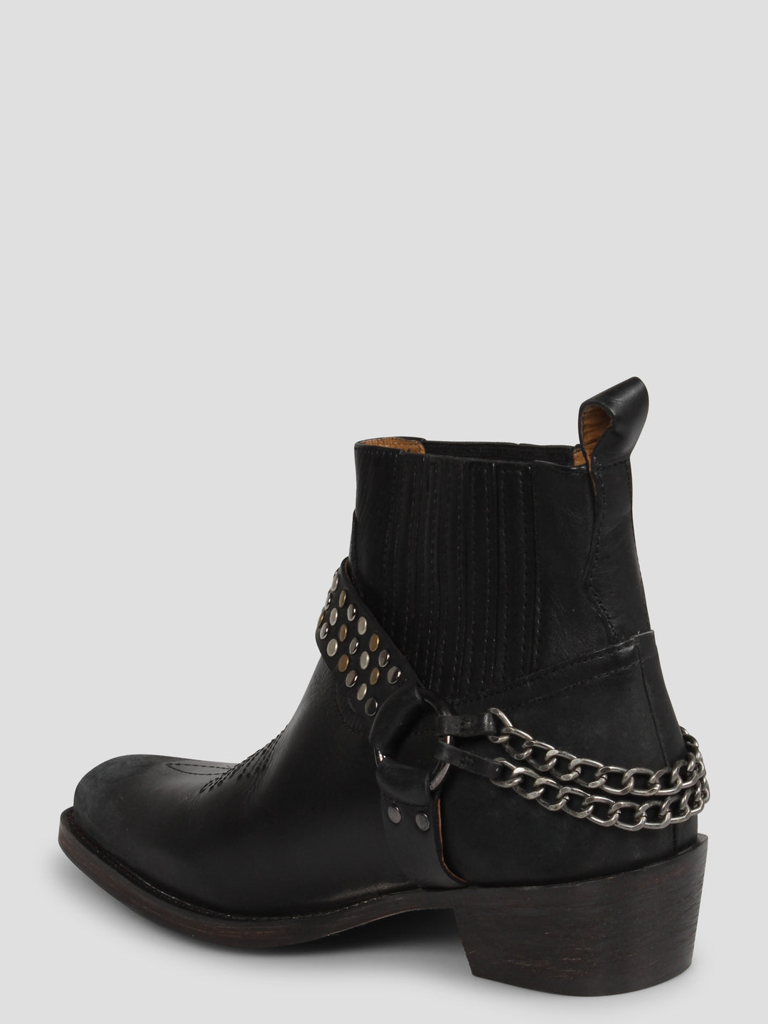 Stud and chain texan ankle boot