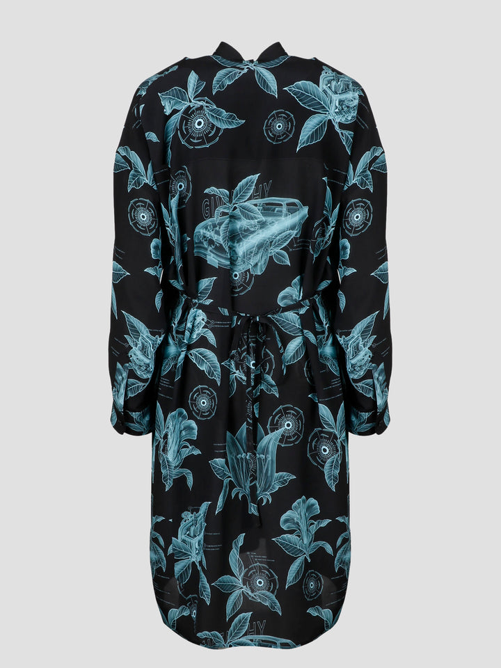 Floral schematics shirt dress