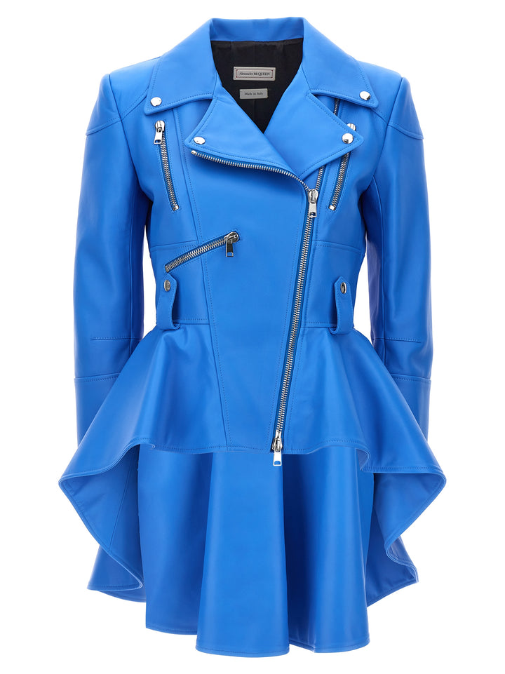 Peplum Biker Jacket Casual Jackets, Parka Light Blue