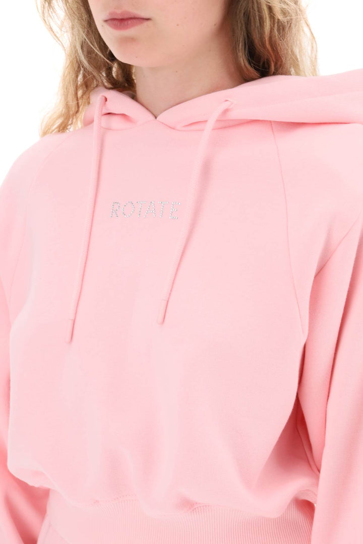 Cropped Hoodie With Rhinestone Studded Logo - Rotate - Women