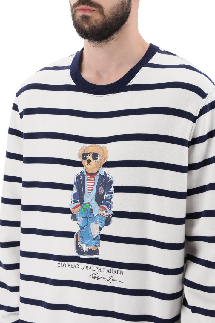 Striped Crew Neck Sweatshirt With Polo Bear Print - Polo Ralph Lauren - Men