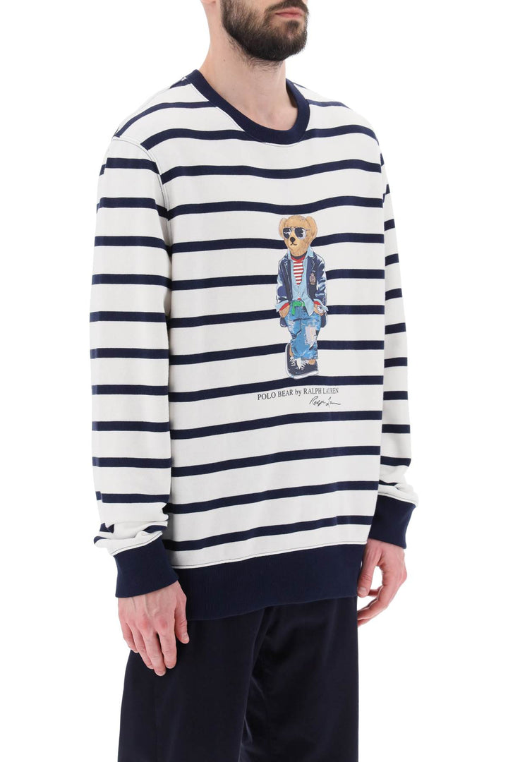 Striped Crew Neck Sweatshirt With Polo Bear Print - Polo Ralph Lauren - Men