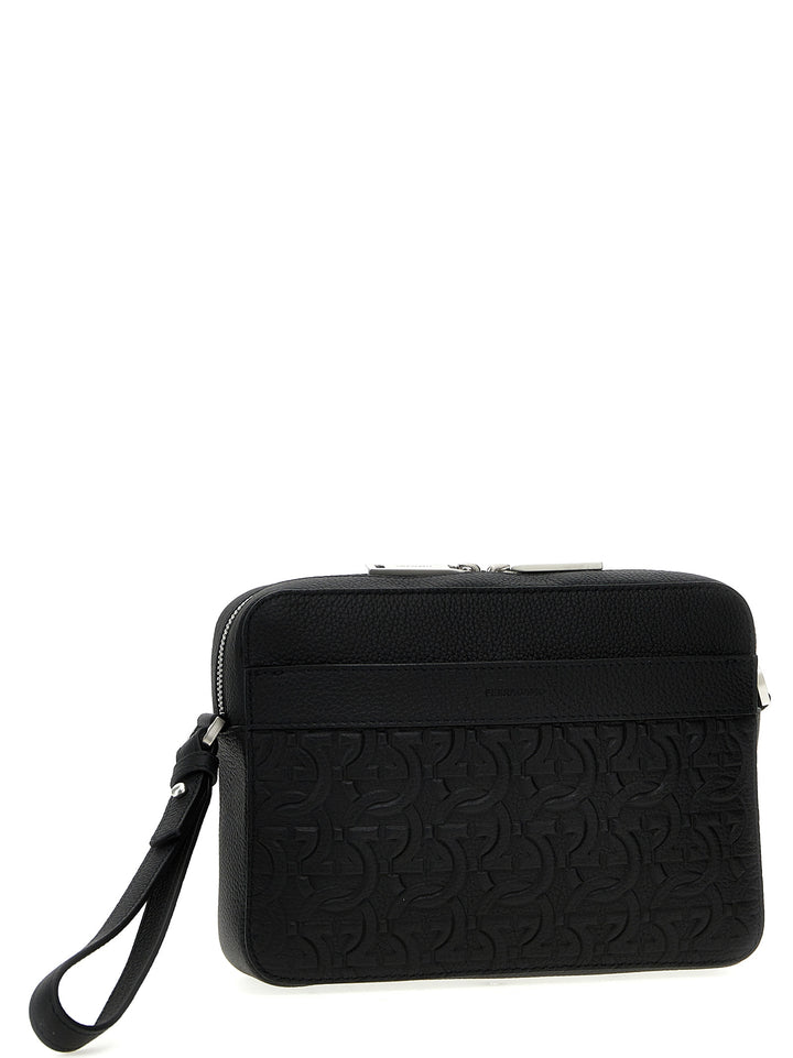 Embossed Logo Shoulder Strap Crossbody Bags Black