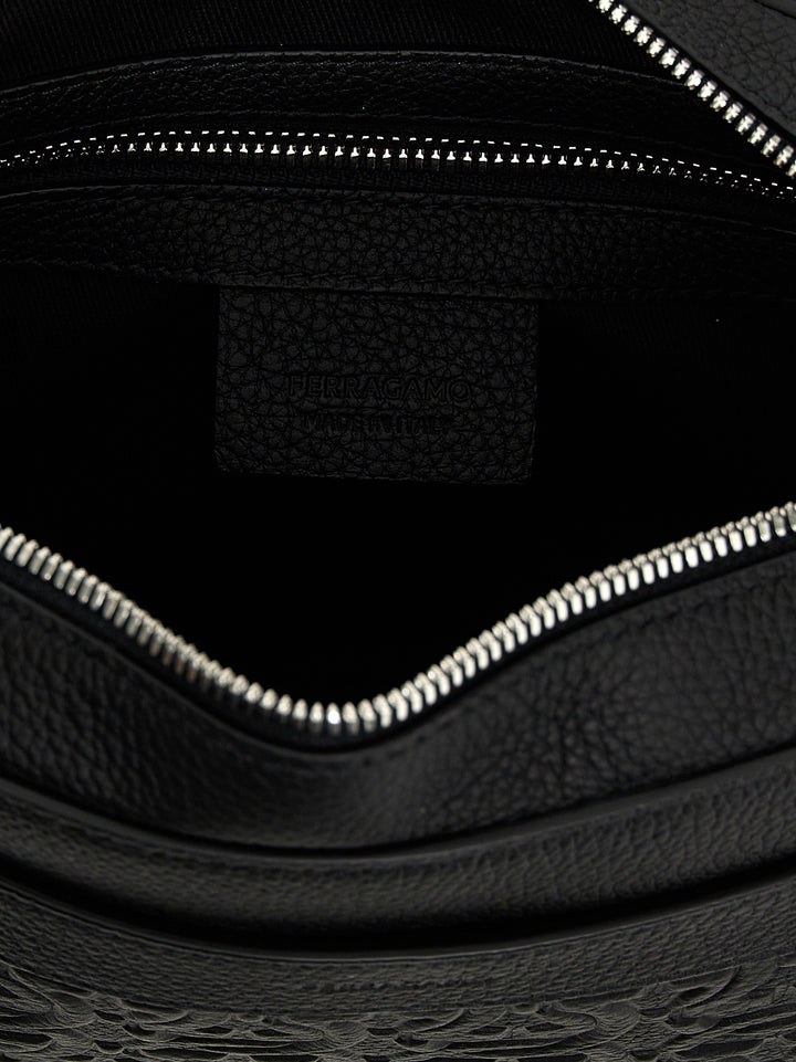 Embossed Logo Shoulder Strap Crossbody Bags Black