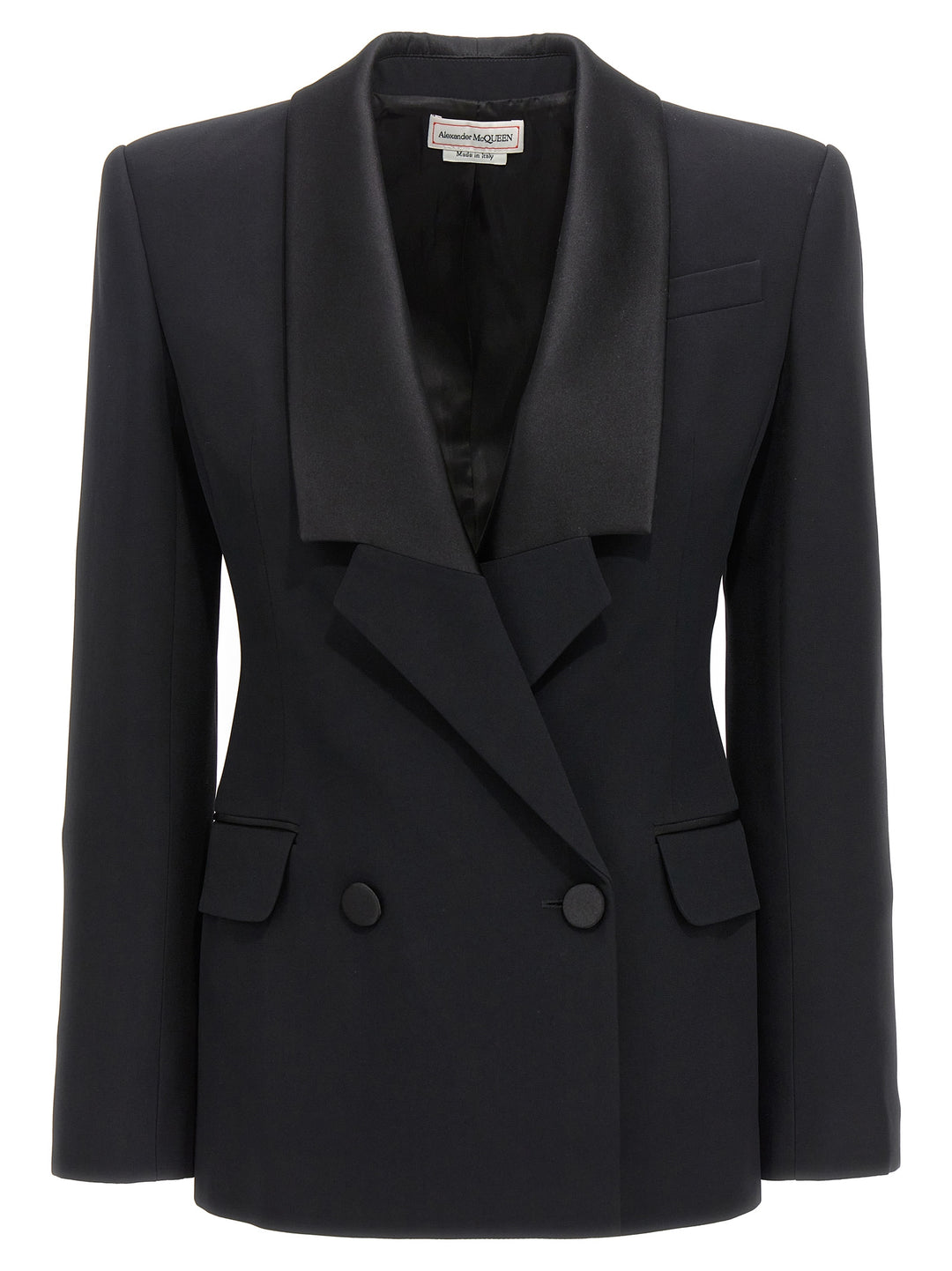 Double-Breasted Blazer With Satin Details Jackets Black