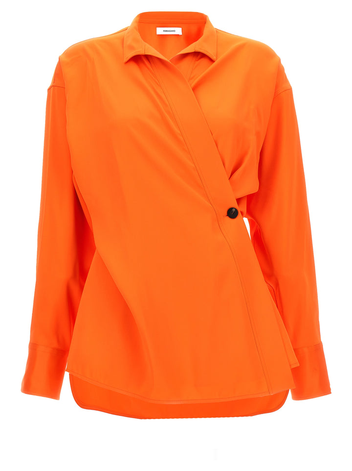 Satin Asymmetric Shirt Shirt, Blouse Orange