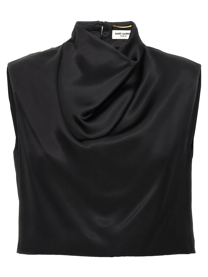 Satin Cropped Top Tops Black