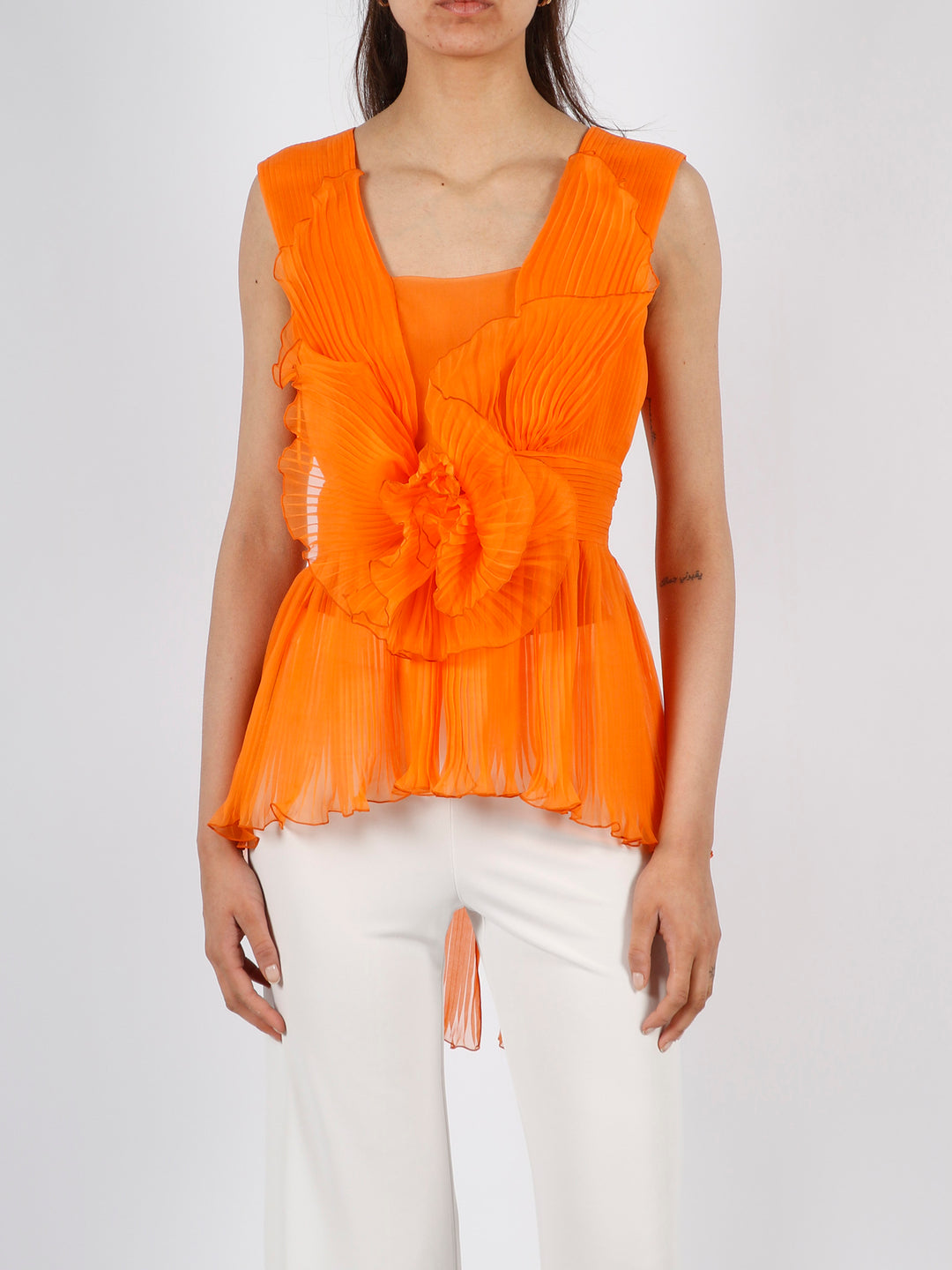 Pleated silk top