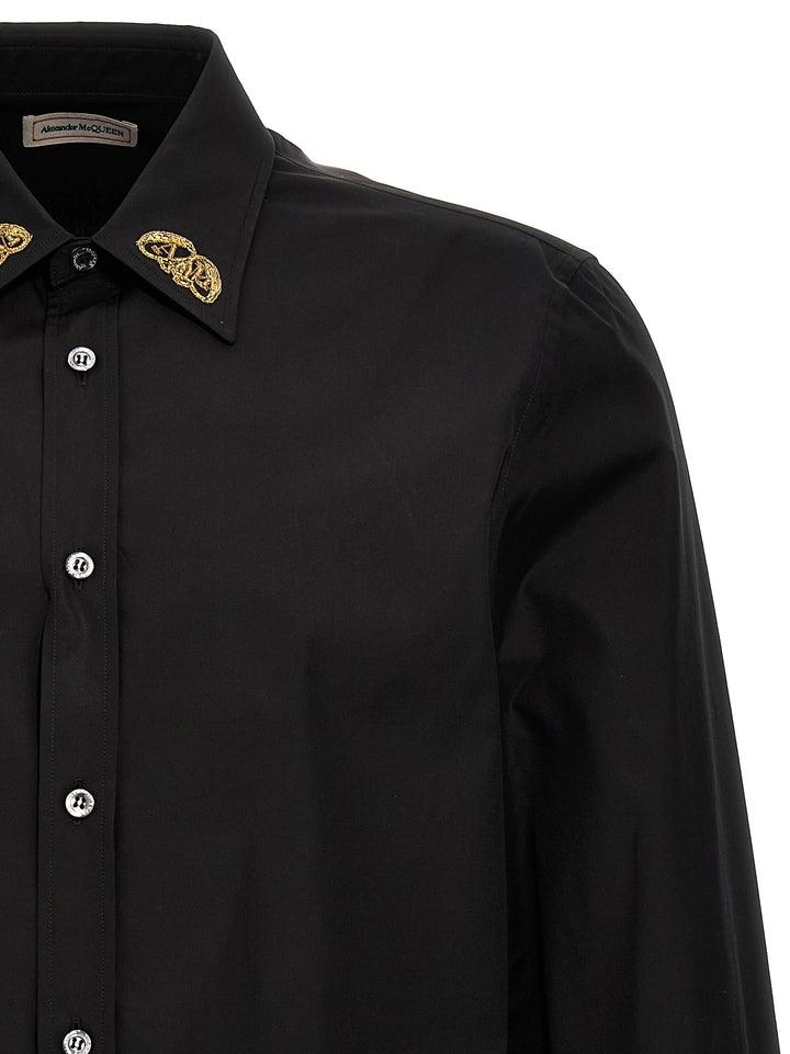 Embroidered Collar Shirt Shirt, Blouse Black