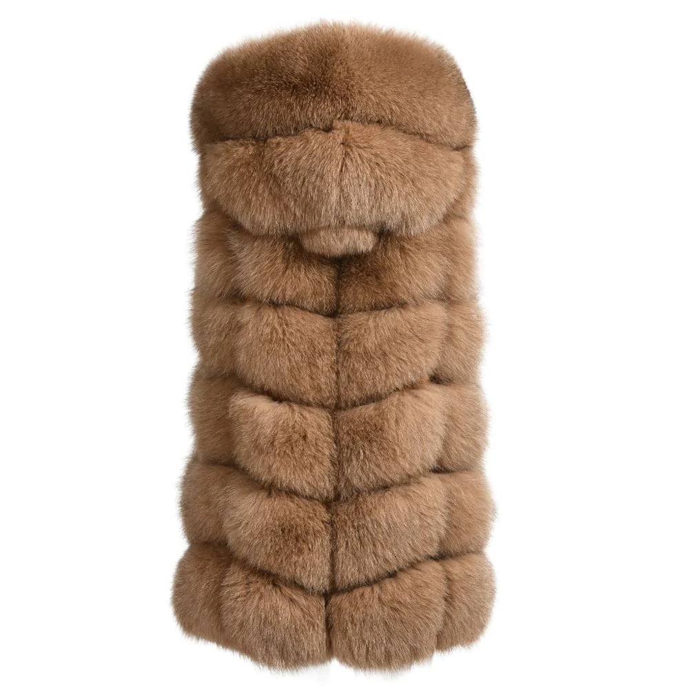 Poppy Camel Vest in Fox Fur