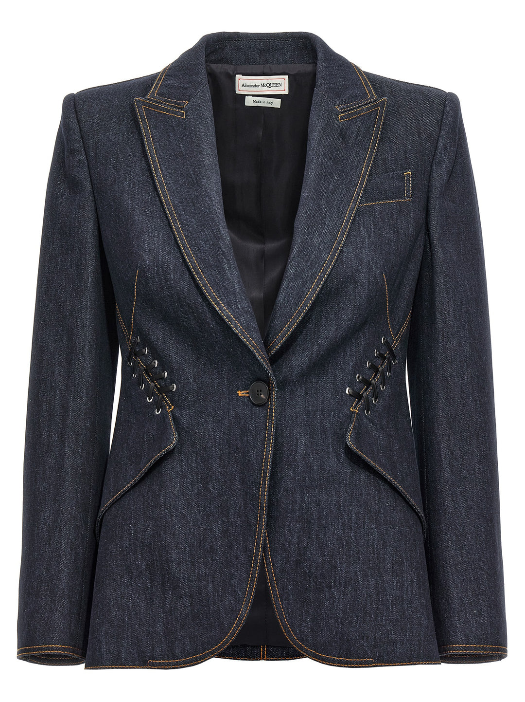 Lace Up Single-Breasted Denim Blazer Blazer And Suits Blue