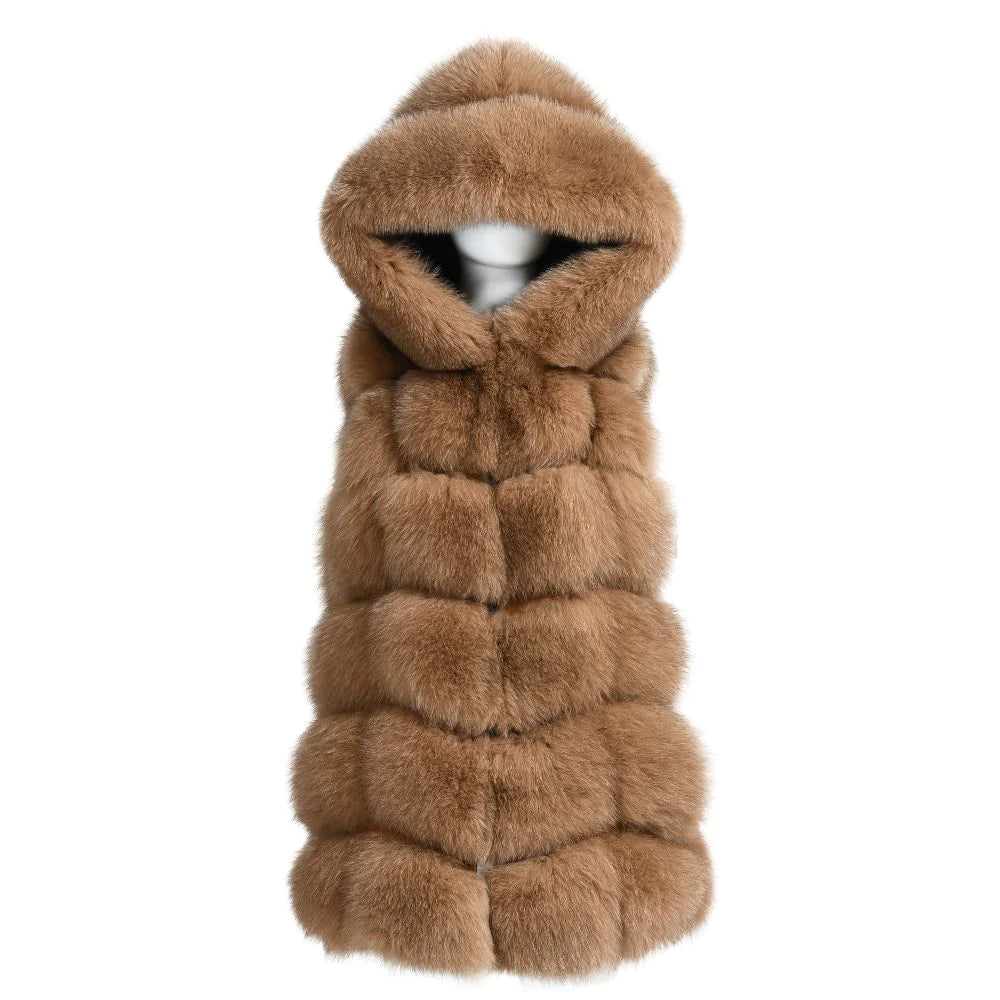 Poppy Camel Vest in Fox Fur