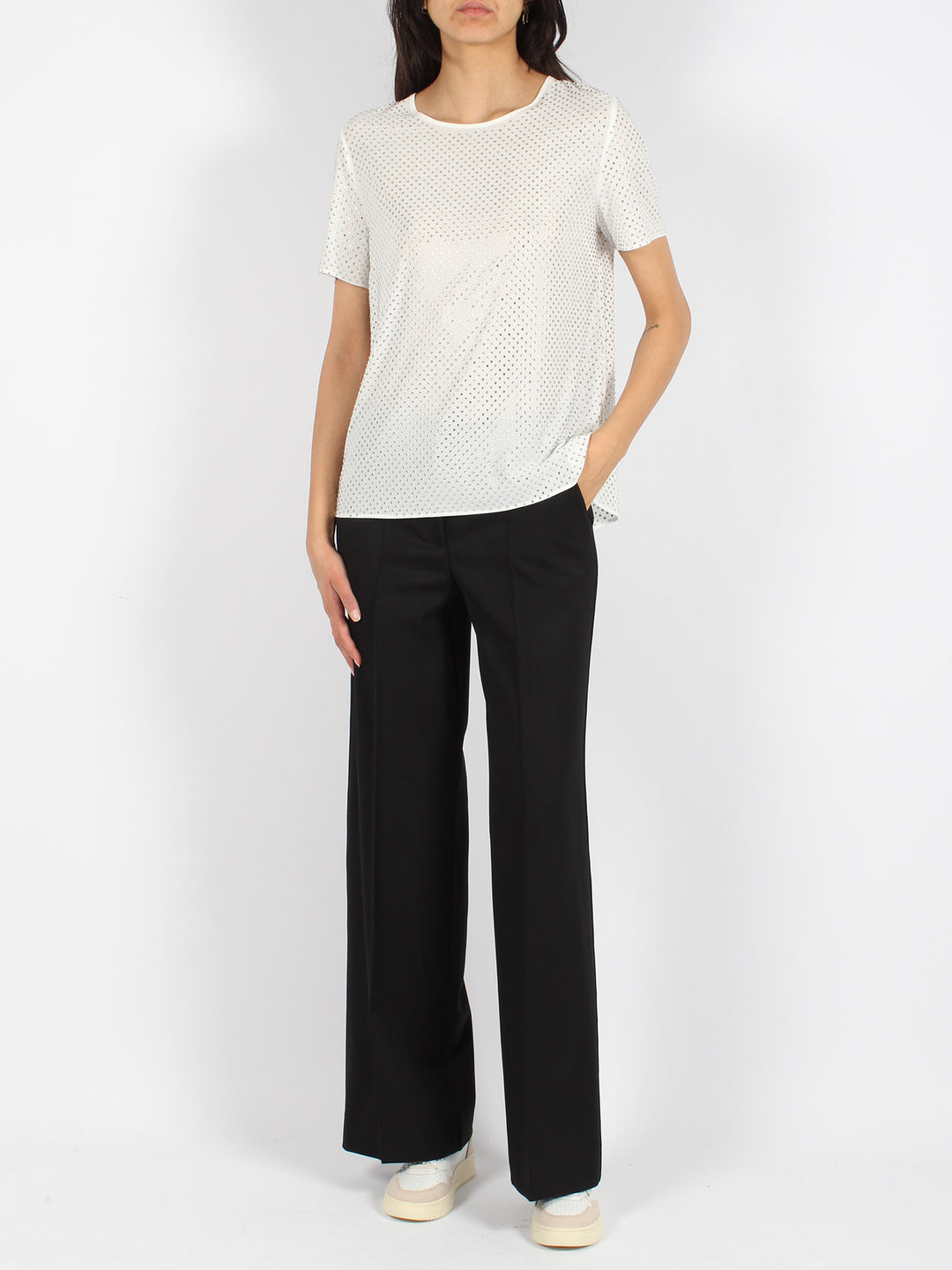 Twill wide tailored trousers