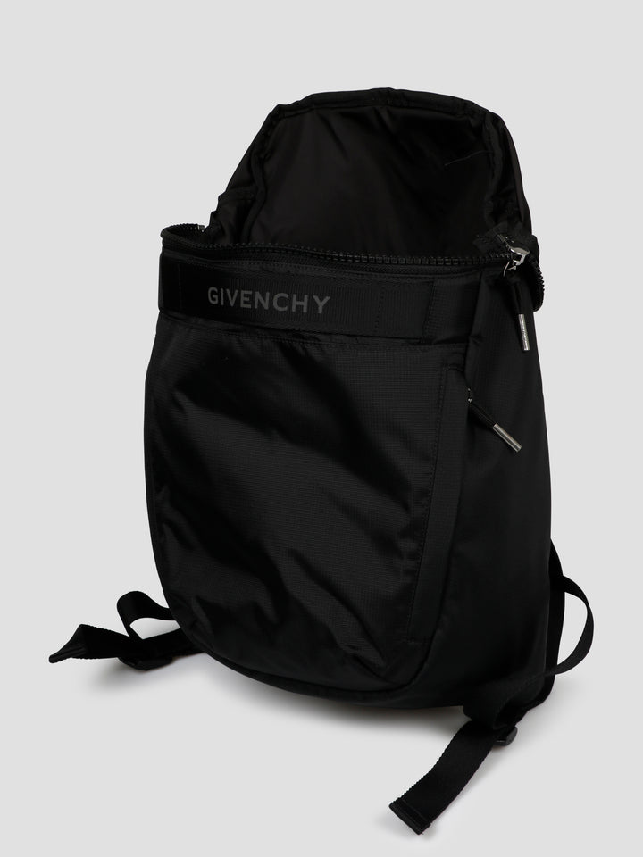 Nylon backpack with frontal logo