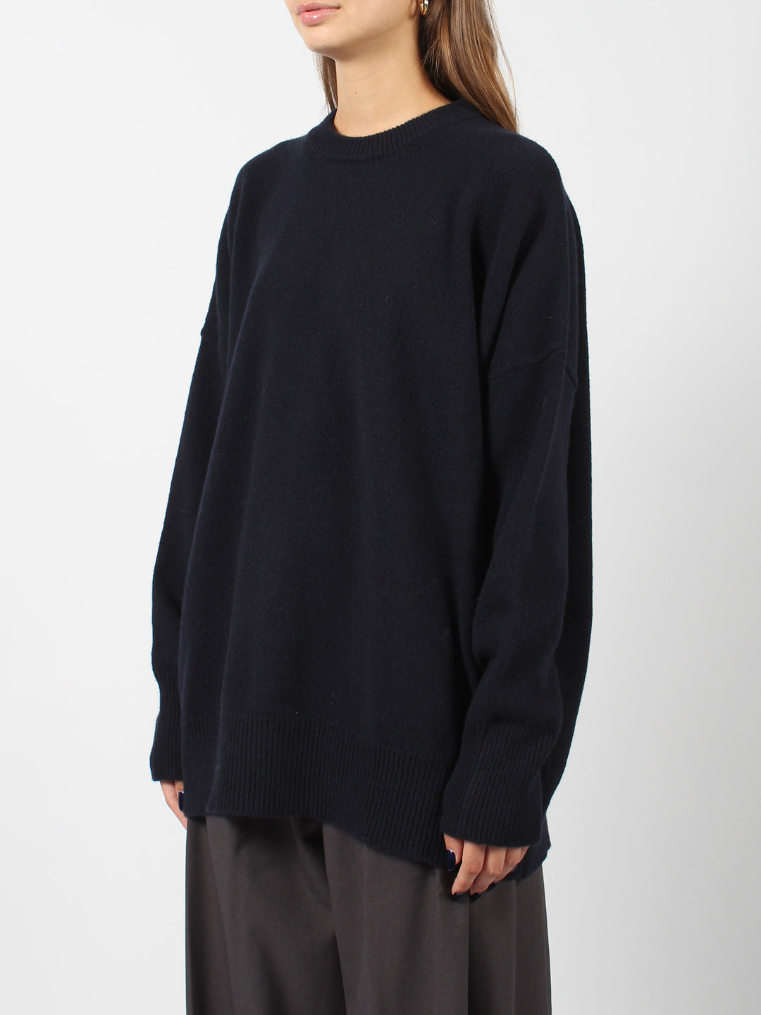 Open back crewneck sweater