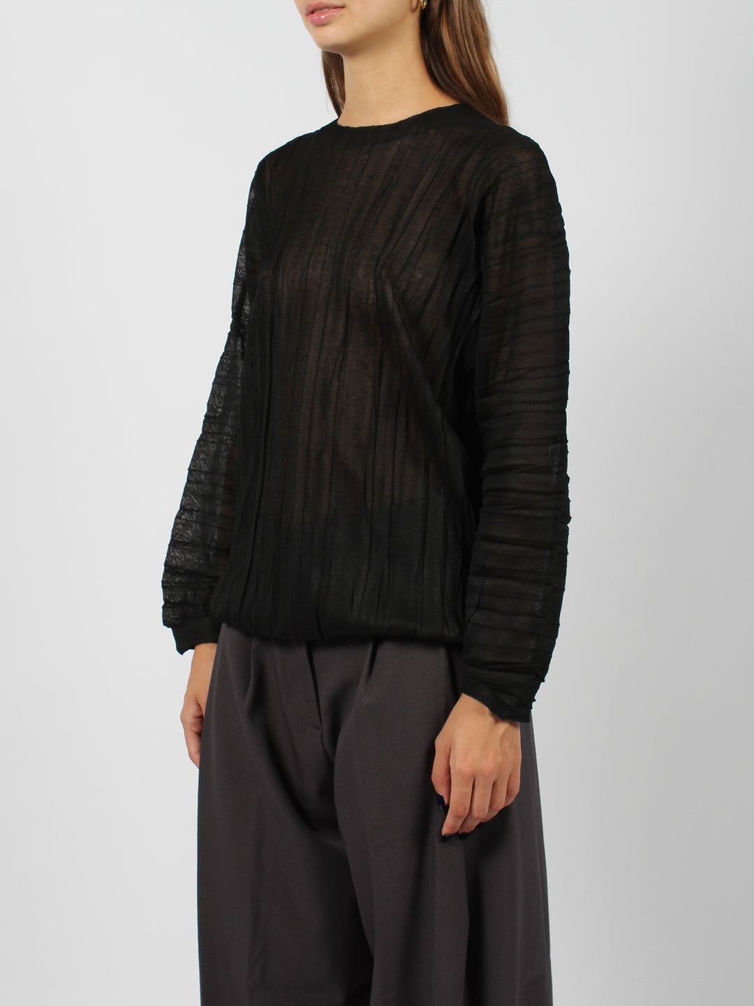 Semi-sheer pleated top