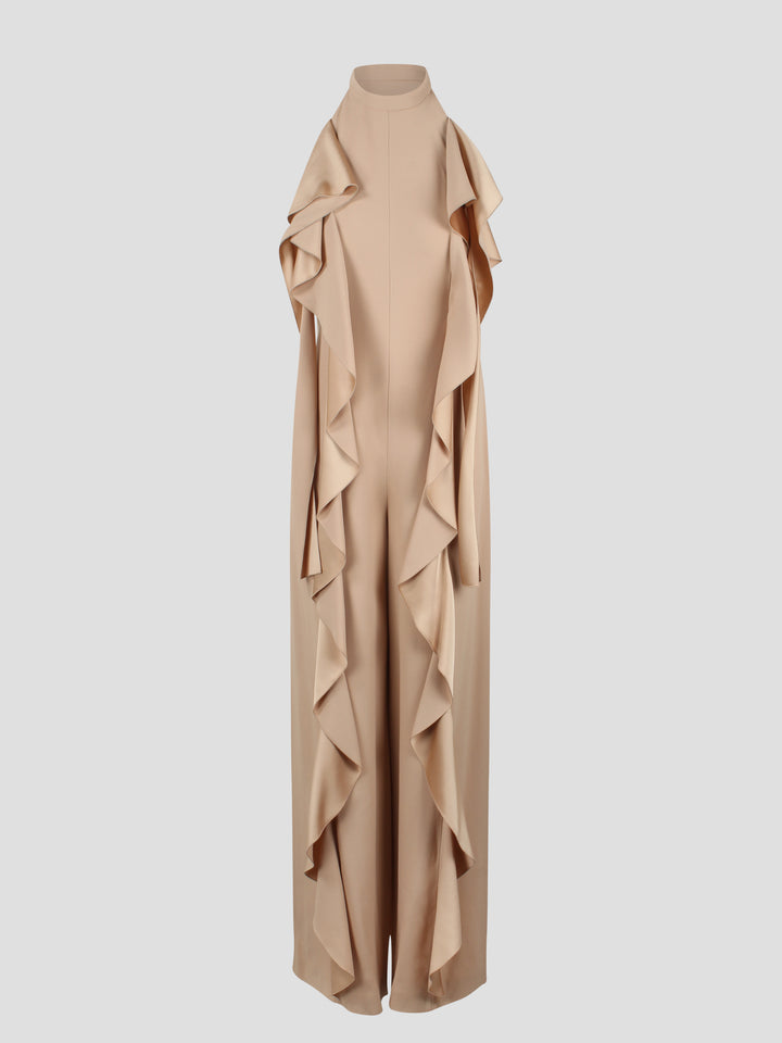 Ruffled enver satin jumpsuit