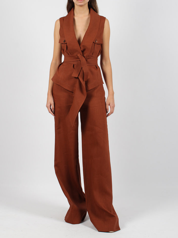 Wide-leg viscose linen trousers