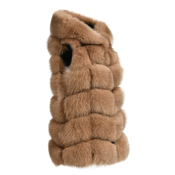 Poppy Camel Vest in Fox Fur