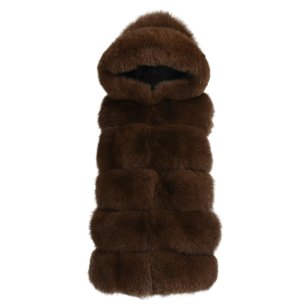 Calere Brown Vest in Fox Fur