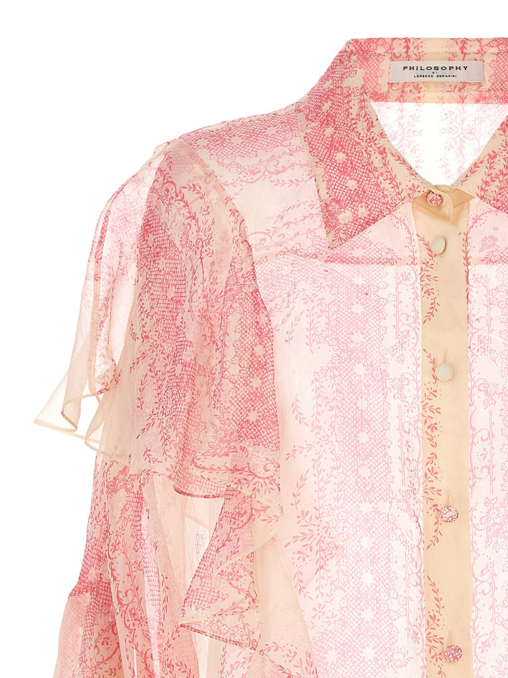 Silk CréPon Shirt Ruffles Shirt, Blouse Fuchsia