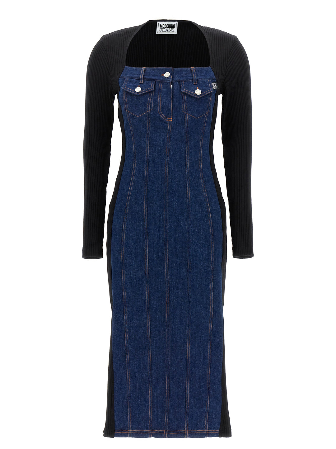 Denim & Ribbed Midi Dress Dresses Multicolor