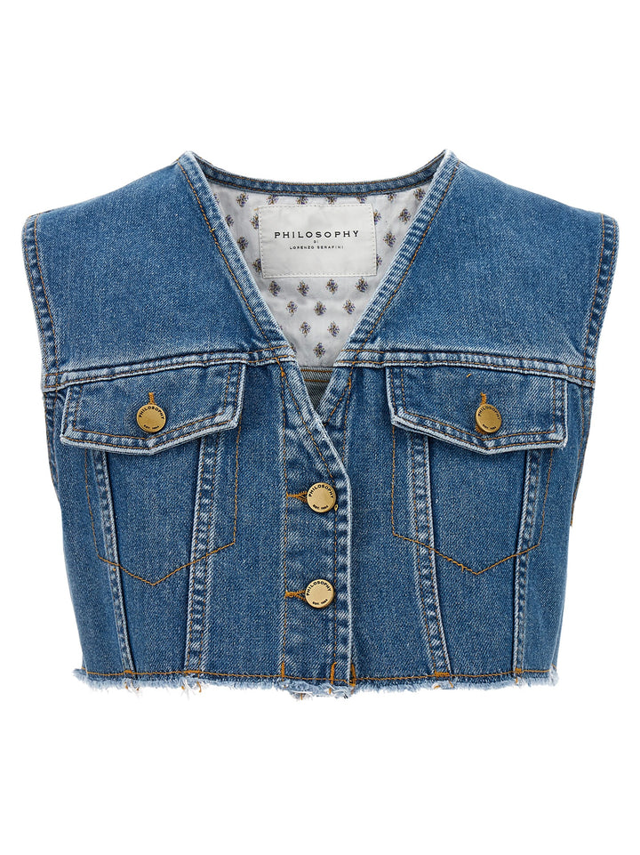 Denim Cropped Vest Gilet Blue