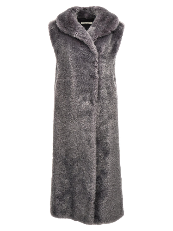 Extra Long Faux Fur Vest Gilet Gray