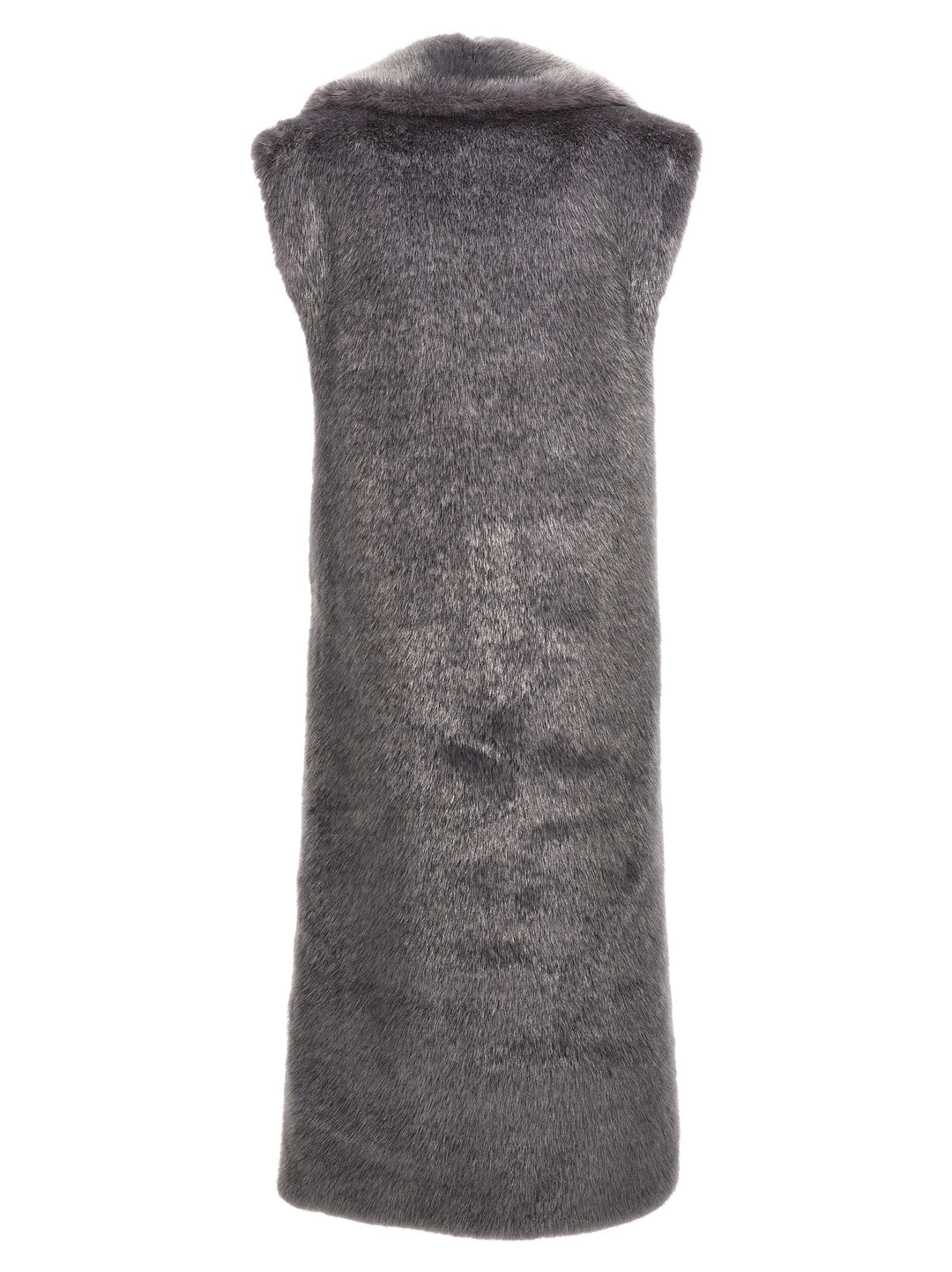 Extra Long Faux Fur Vest Gilet Gray