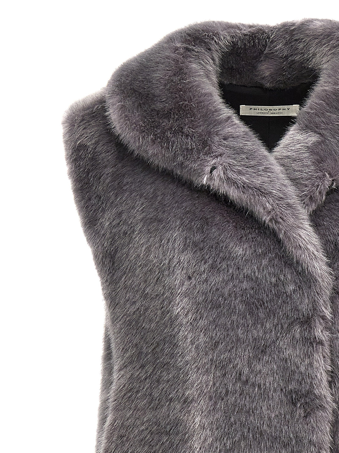 Extra Long Faux Fur Vest Gilet Gray