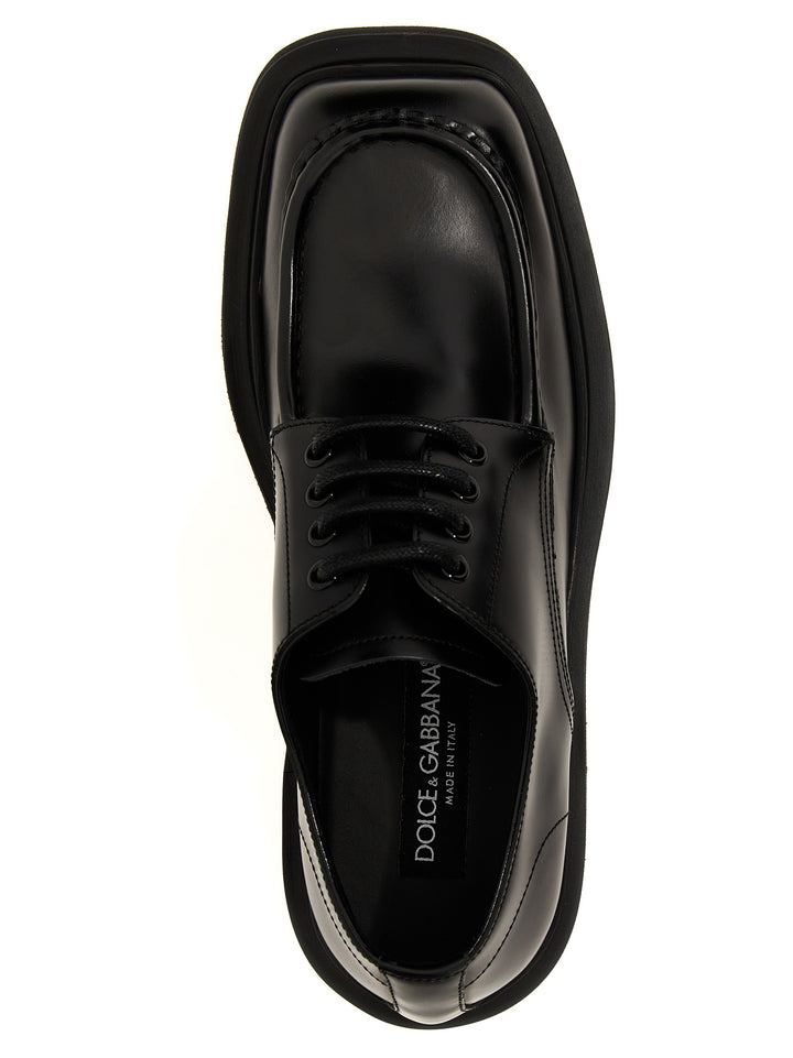 Brushed Leather Derby Lace Up Shoes Black