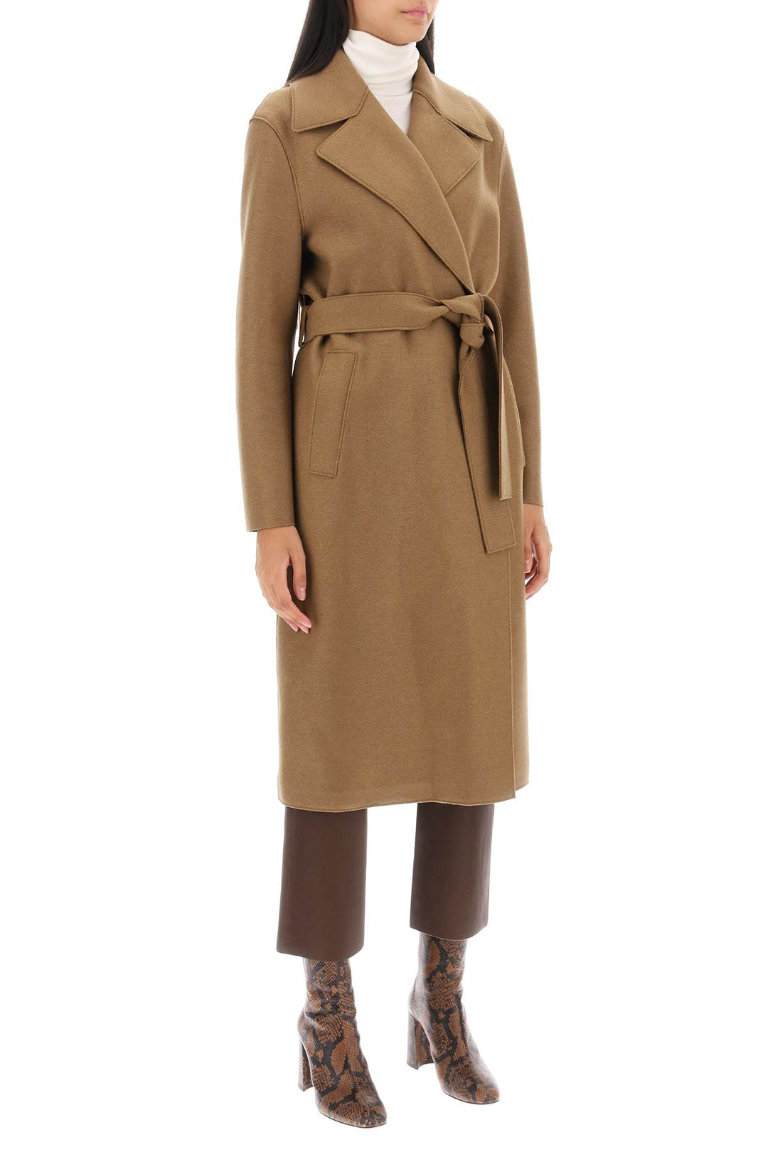 Long Robe Coat In Pressed Wool And Polaire - Harris Wharf London - Women